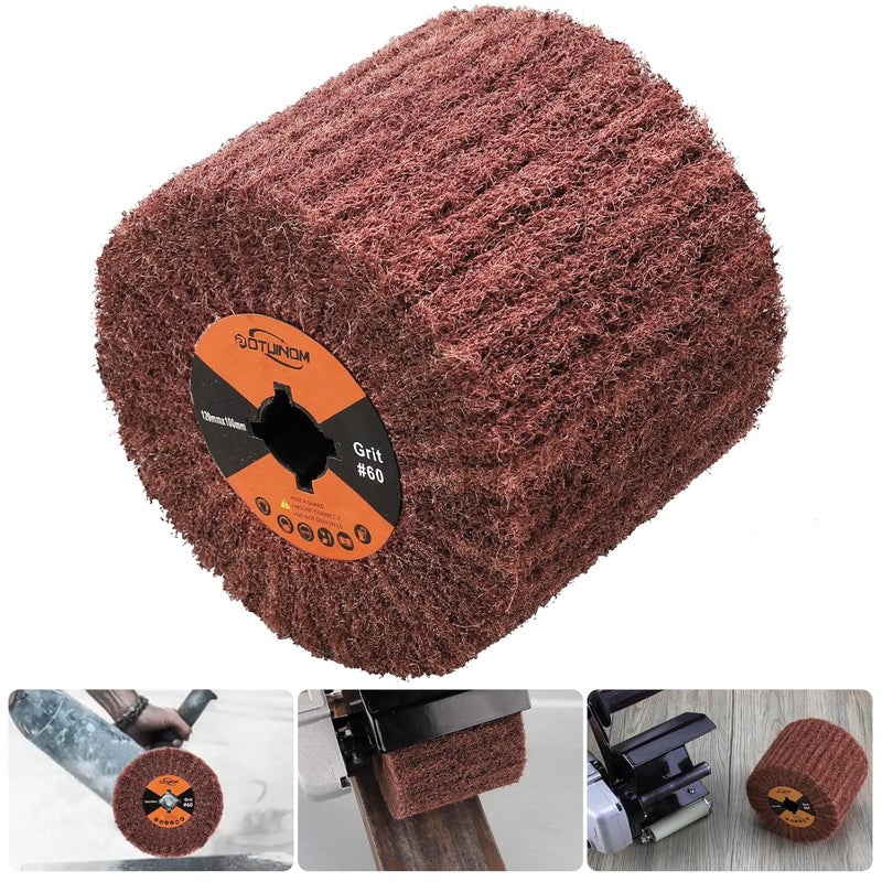 POTUINOM Non-Woven Wheel Surface Conditioning Tool, 60 Grit 120 x 100 x 19 mm Abrasive Drawing Polishing Wheel for Wood Metal Burnishing Wheel 4.7"x 4" - Image 1